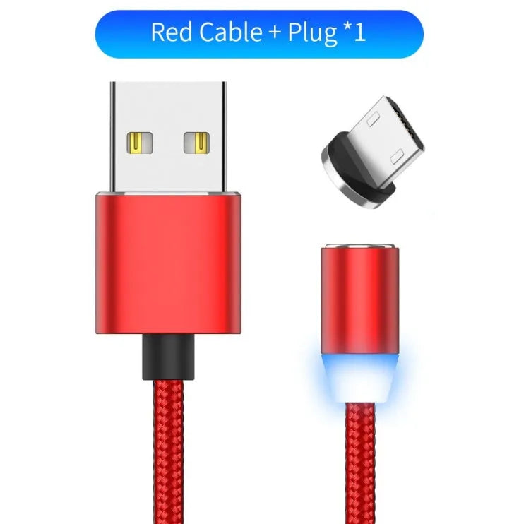 1 metre magnetic LED charging cable with cotton woven cord and three-in-one connector in aluminium shell