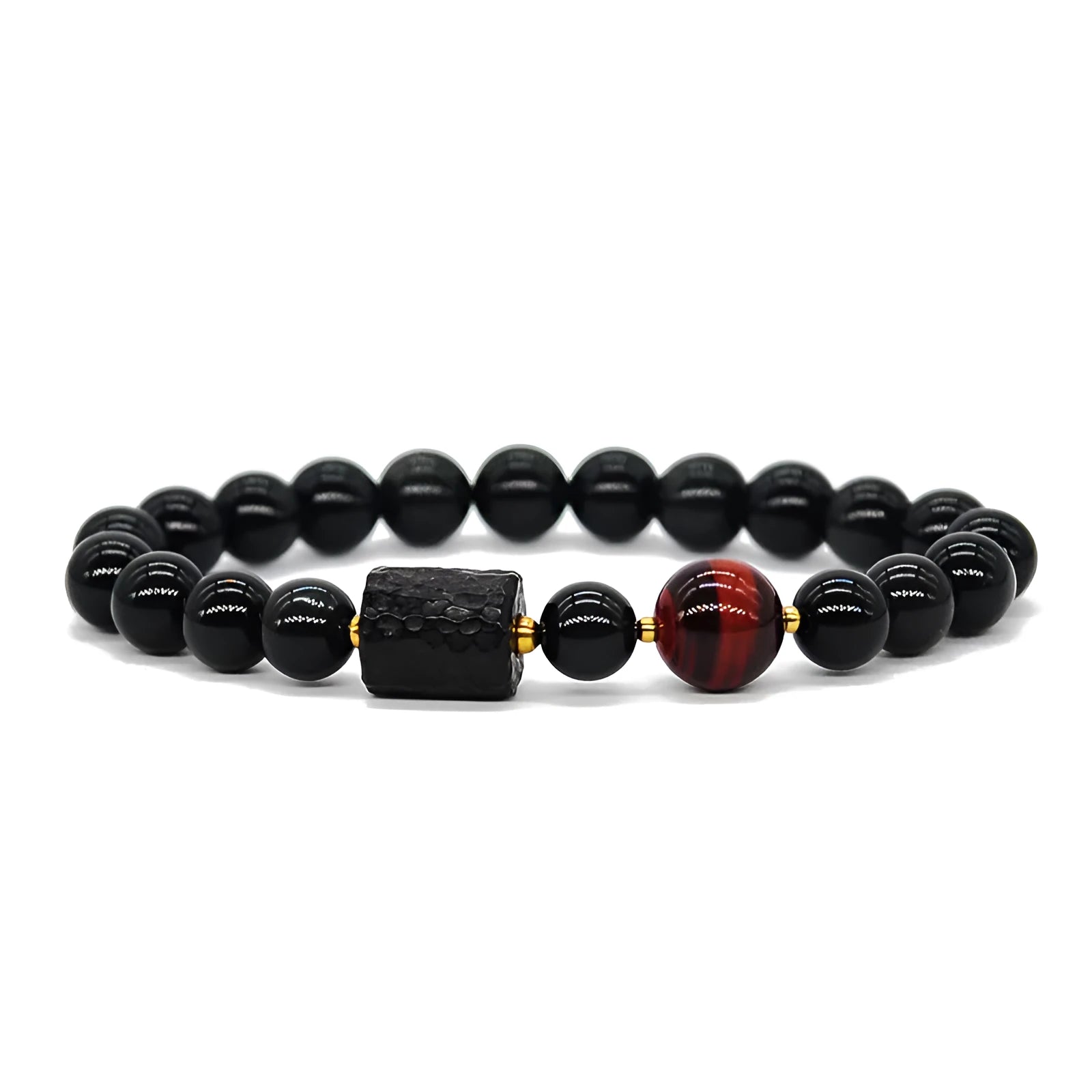 Men's obsidian crystal bracelet Korean style with black beads on wrist