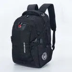 Black polyester travel outdoor backpack with waterproof breathable fabric, hard handle, shoulder pad and metal element