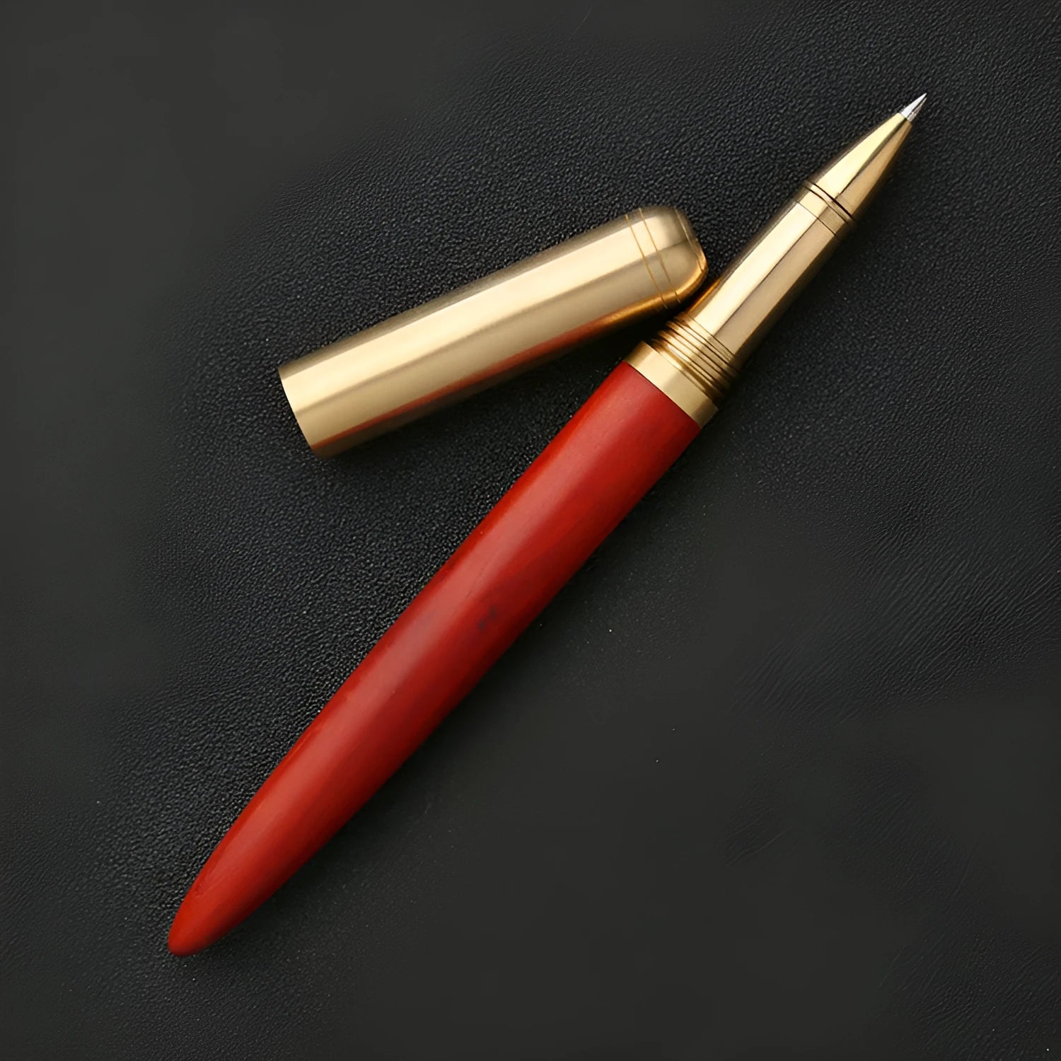 Brass sandalwood signature pen with solid wood barrel measuring 14cm long