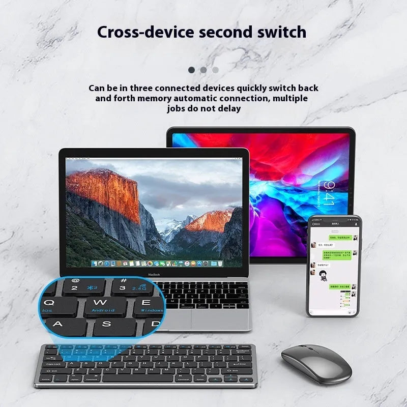 Ultra-thin wireless keyboard and mouse set in silver with rechargeable design
