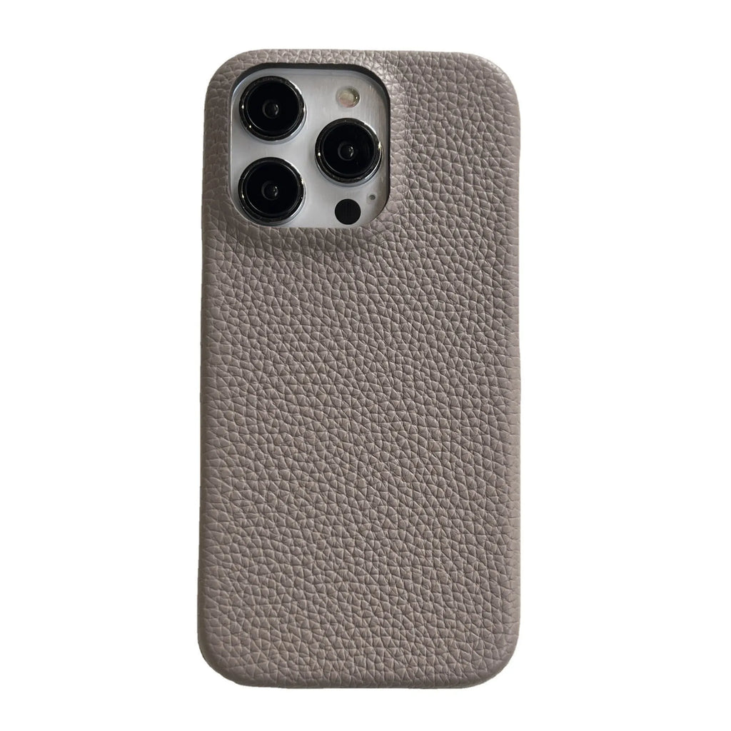 Solid colour leather phone case for iPhone in caramel shade with fall protection ins style