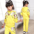 Children's hooded pants suit set in pink, red, or yellow colours for spring and autumn wear