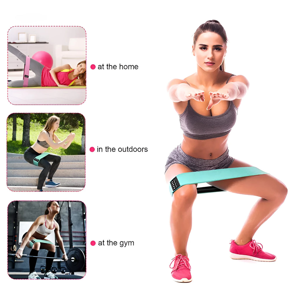 Squat resistance band hip ring in green pink or purple with latex silk and polyester webbing
