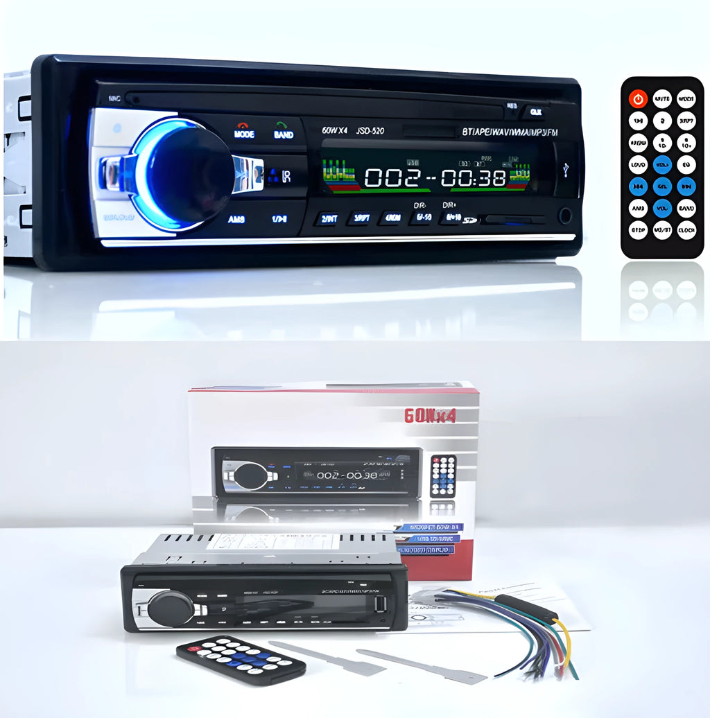 Bluetooth car stereo FM radio MP3 player with USB SD aux ports and remote control in-dash 12V