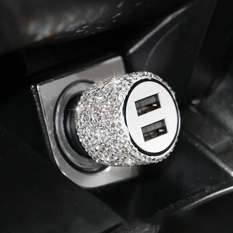 Diamond crystal decorative car charger for 12V/24V cigarette lighter socket with USB port