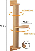 Wooden wall-mounted cat climbing frame with flax scratching post and jump platform in wood colour