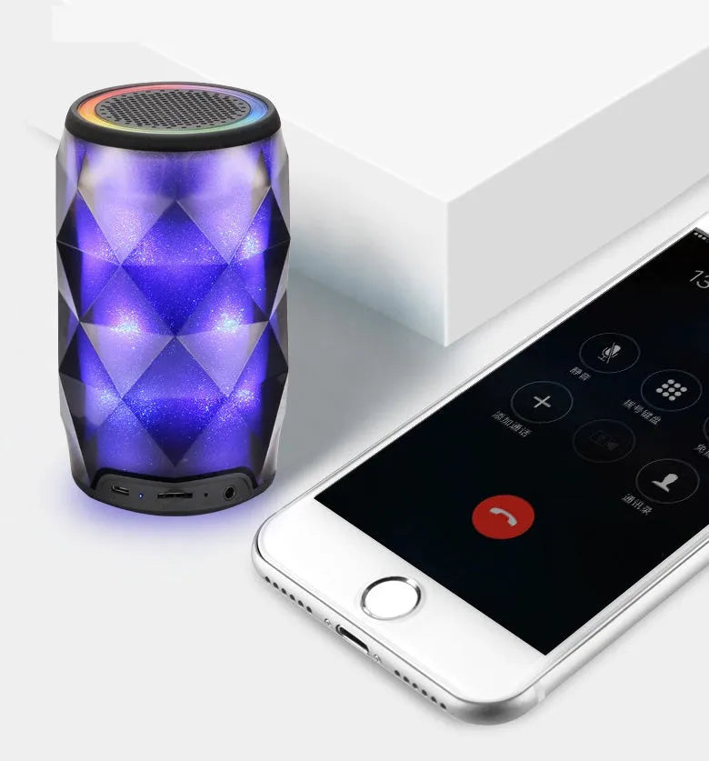 Black crystal diamond-cut Coke can shaped lantern speaker with colourful LED lighting effects