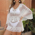 White polyester beach blouse for women, free size, with lining for swimming and sun protection