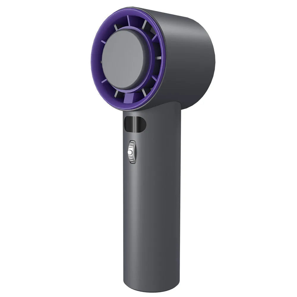 White handheld personal cooling fan showing turbine vent and adjustable controls.