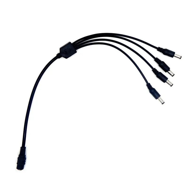 Black DC monitoring power splitter cable with four connectors and 0.39 metre length