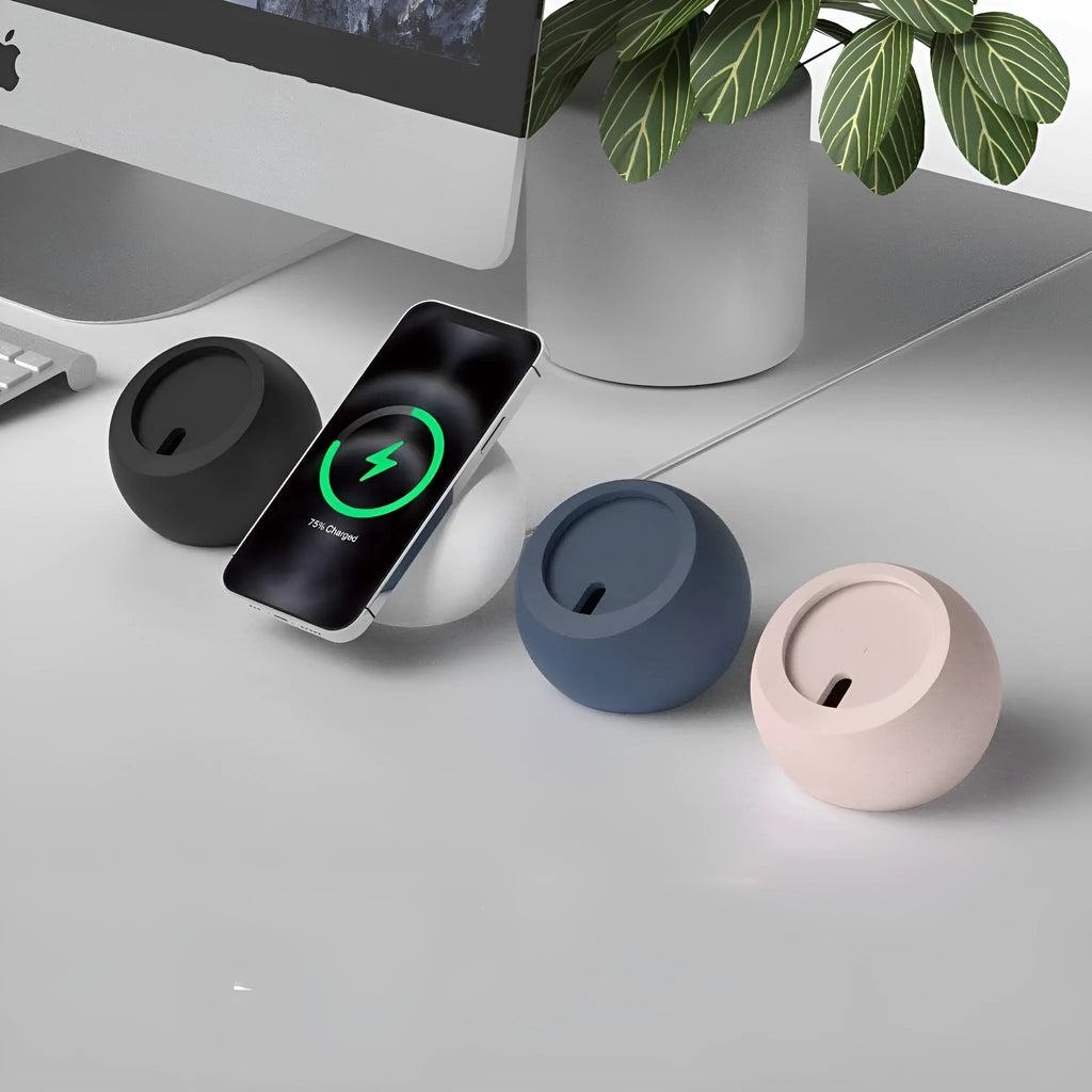 Magnetic wireless charging storage bracket silicone desktop phone stand 88 by 88 by 76 millimetres in black