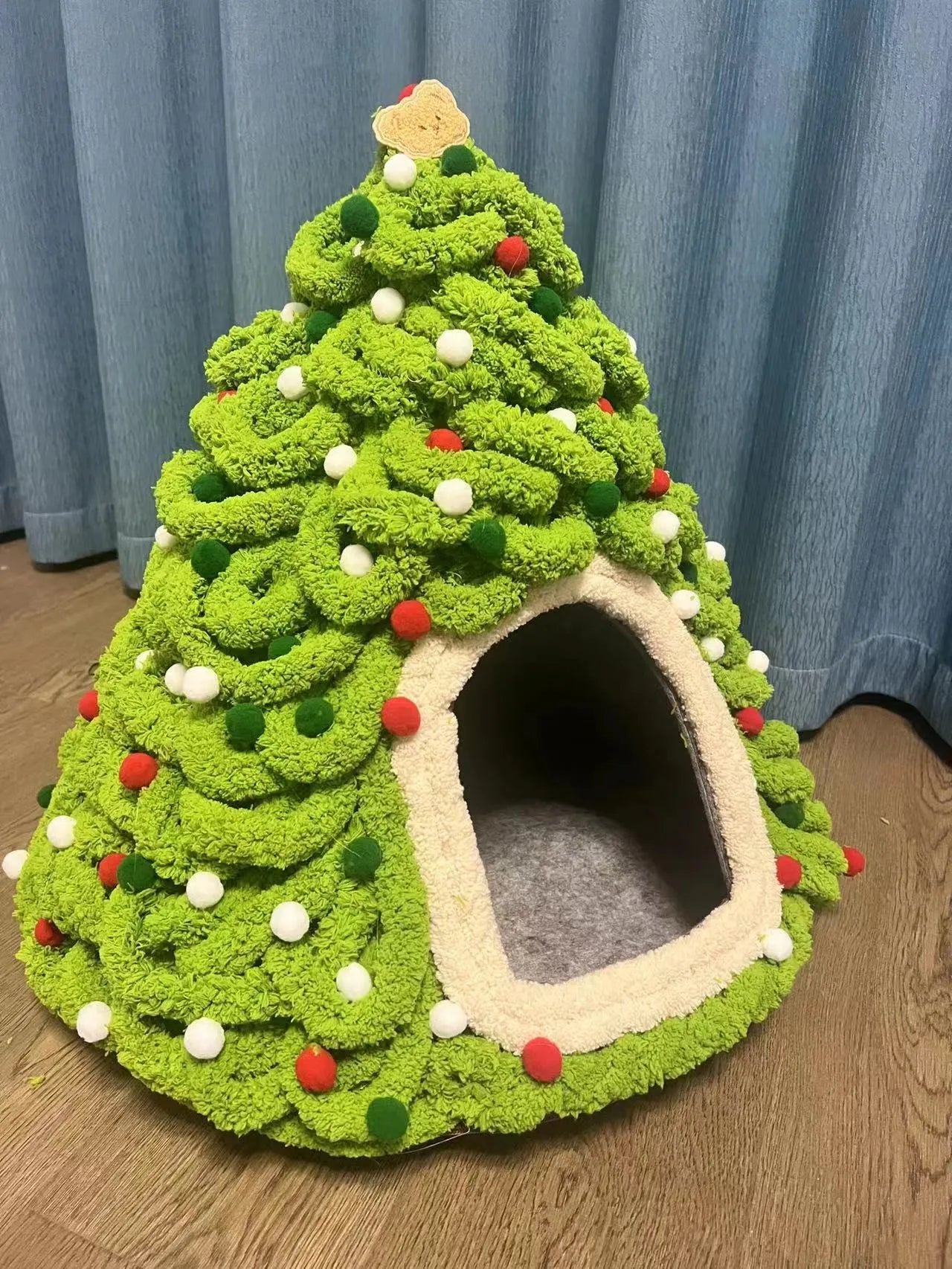 Grey cone-shaped felt cat house measuring 50cm diameter for indoor cats