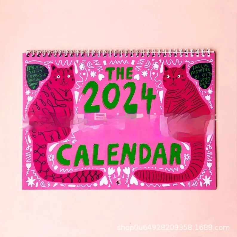 A4 portrait format cat-themed wall calendar for 2024 or 2025 year