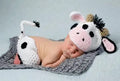 Handmade white baby cow suit knitted set with trousers and matching hat