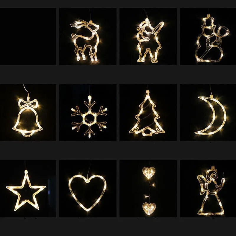 Christmas LED suction cup chandelier with Santa Claus, elk and snowman designs for window decoration