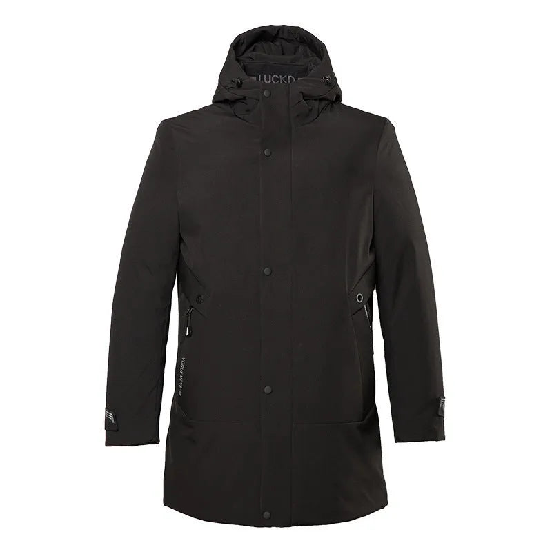 Men's warm polyester cotton-blend long-sleeve crew neck top in black or green, Asian sizes 175 to 195.