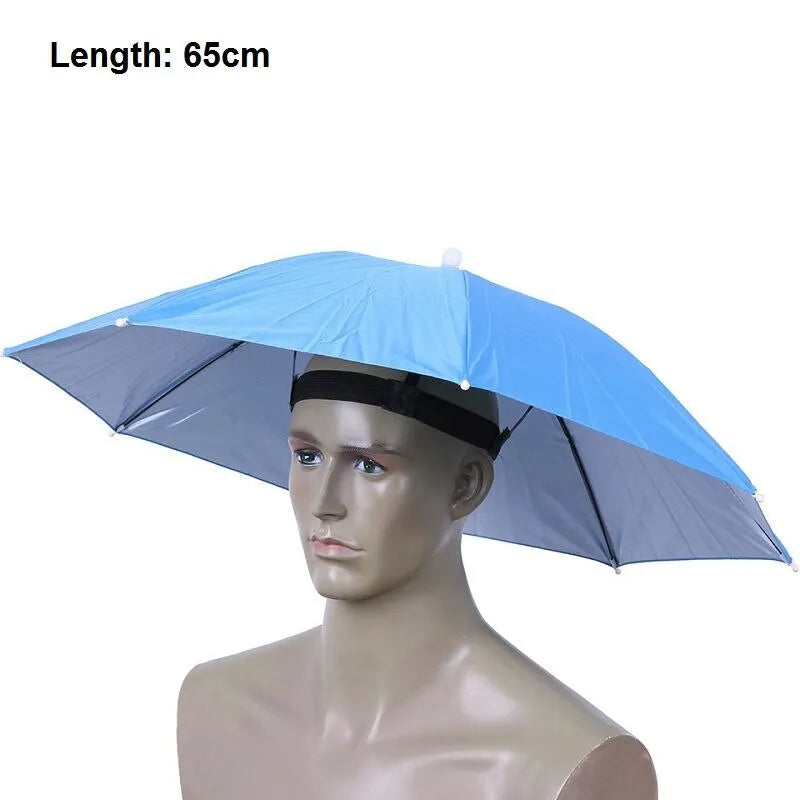 Folding handleless polyester fibre sun hat umbrella 55-65cm in outdoor fishing camp setting with silver layer option