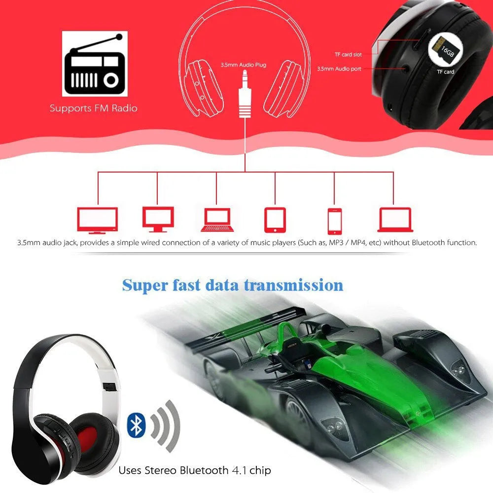Hieha OY712 foldable Bluetooth headset with microphone, 40mm driver, 10m range, 3.5mm plug, Micro USB
