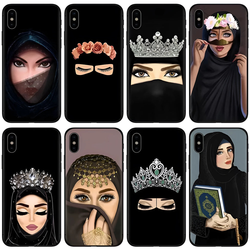 Islamic hijab design iPhone case with rhinestone floral letters on TPU back cover