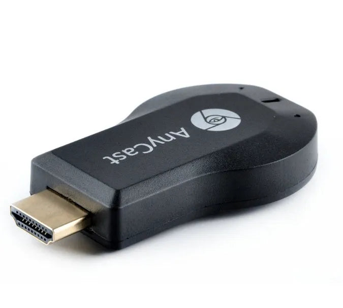 Small white wireless HDMI dongle receiver with USB cable for screen mirroring