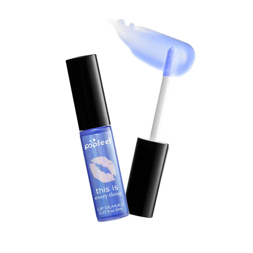 Transparent lip gloss with multivitamins in four colour shades Light Blue Navy Blue Pink Rose Red