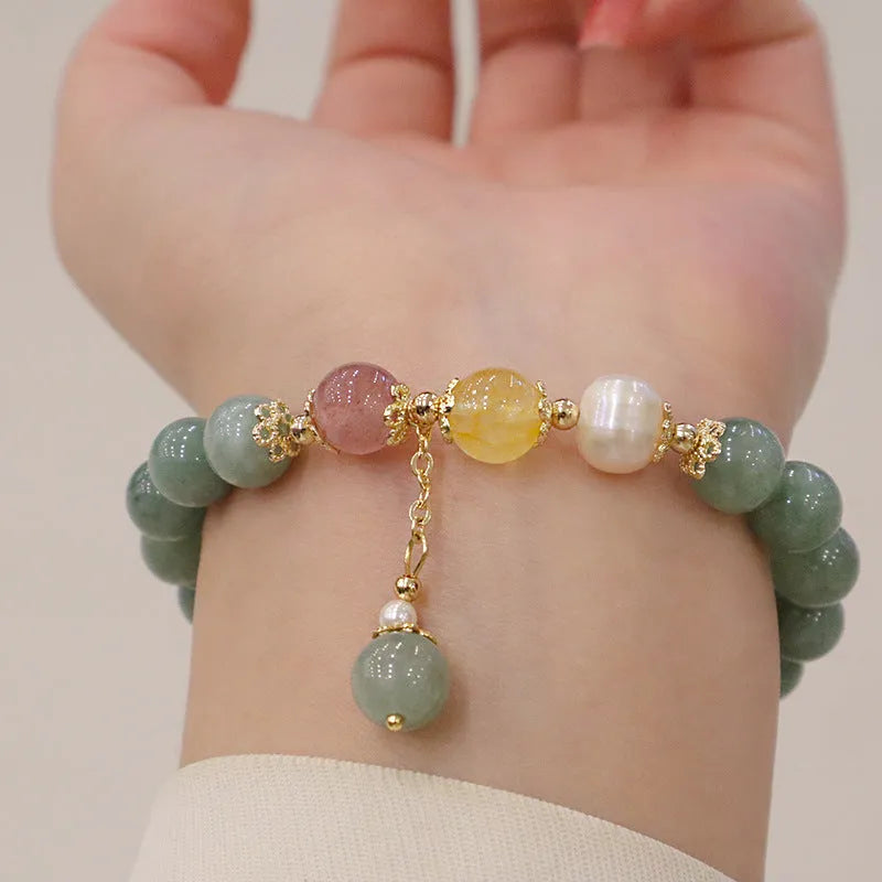 Myanmar jade beaded bracelet with geometric beads and pearl accents in Han style design