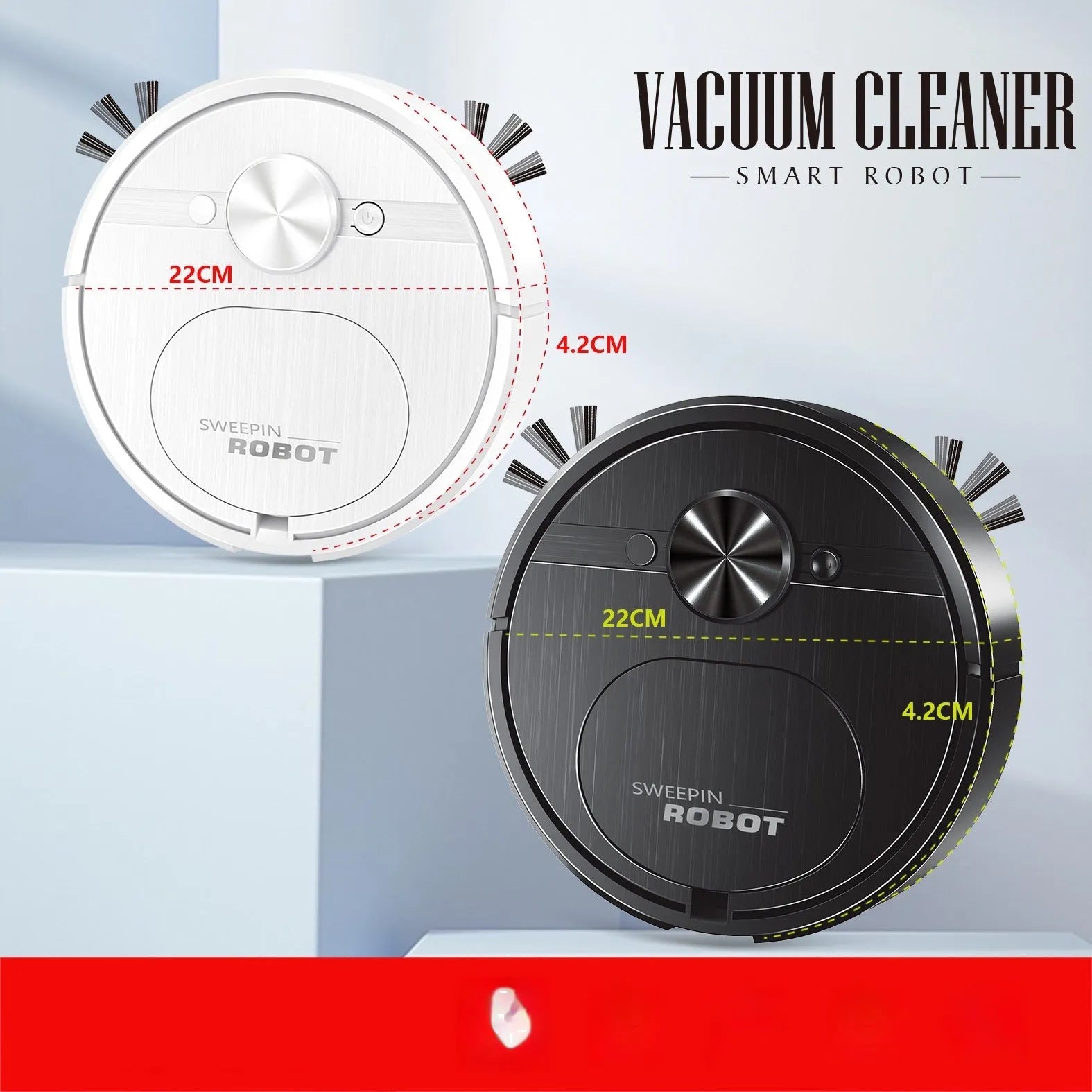 Black or white robotic vacuum cleaner and mop with USB charging cable and accessories