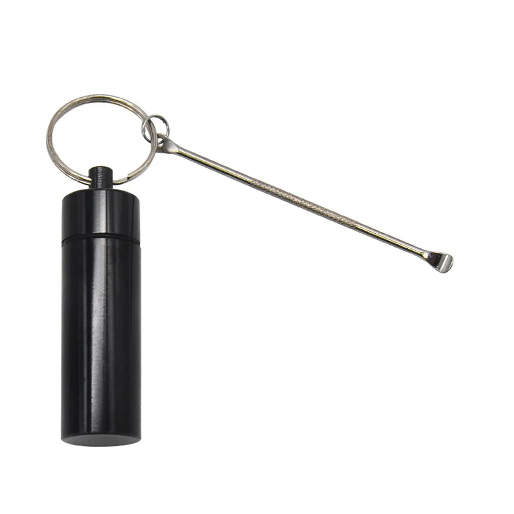 Aluminium portable pill box with spoon and keychain in five colour options