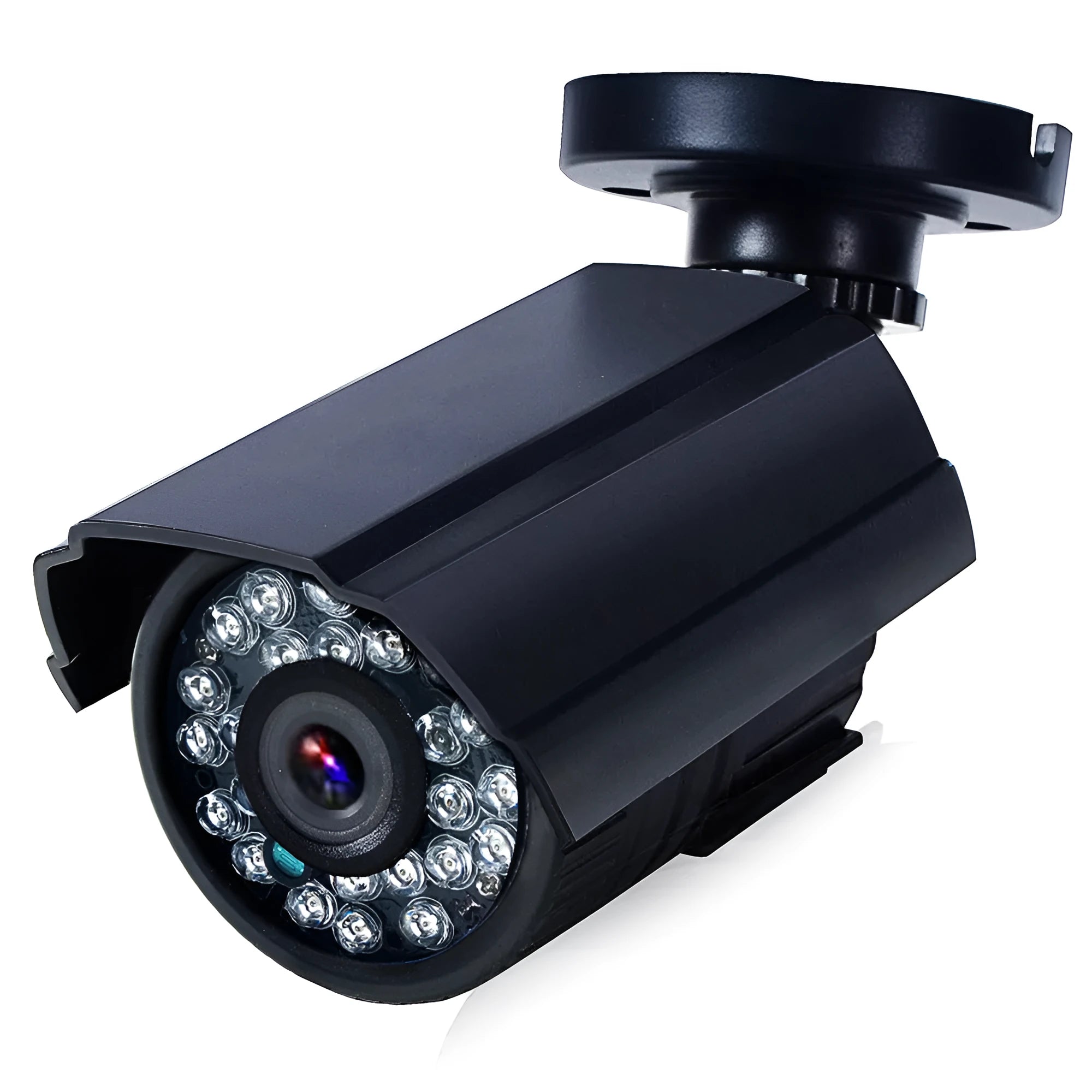 Black HD waterproof CCTV camera with infrared LEDs for night vision.