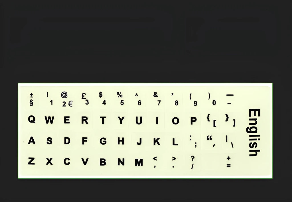 Sheet of glowing PVC keyboard stickers for Arabic, Thai, Hebrew, French, Italian and German languages