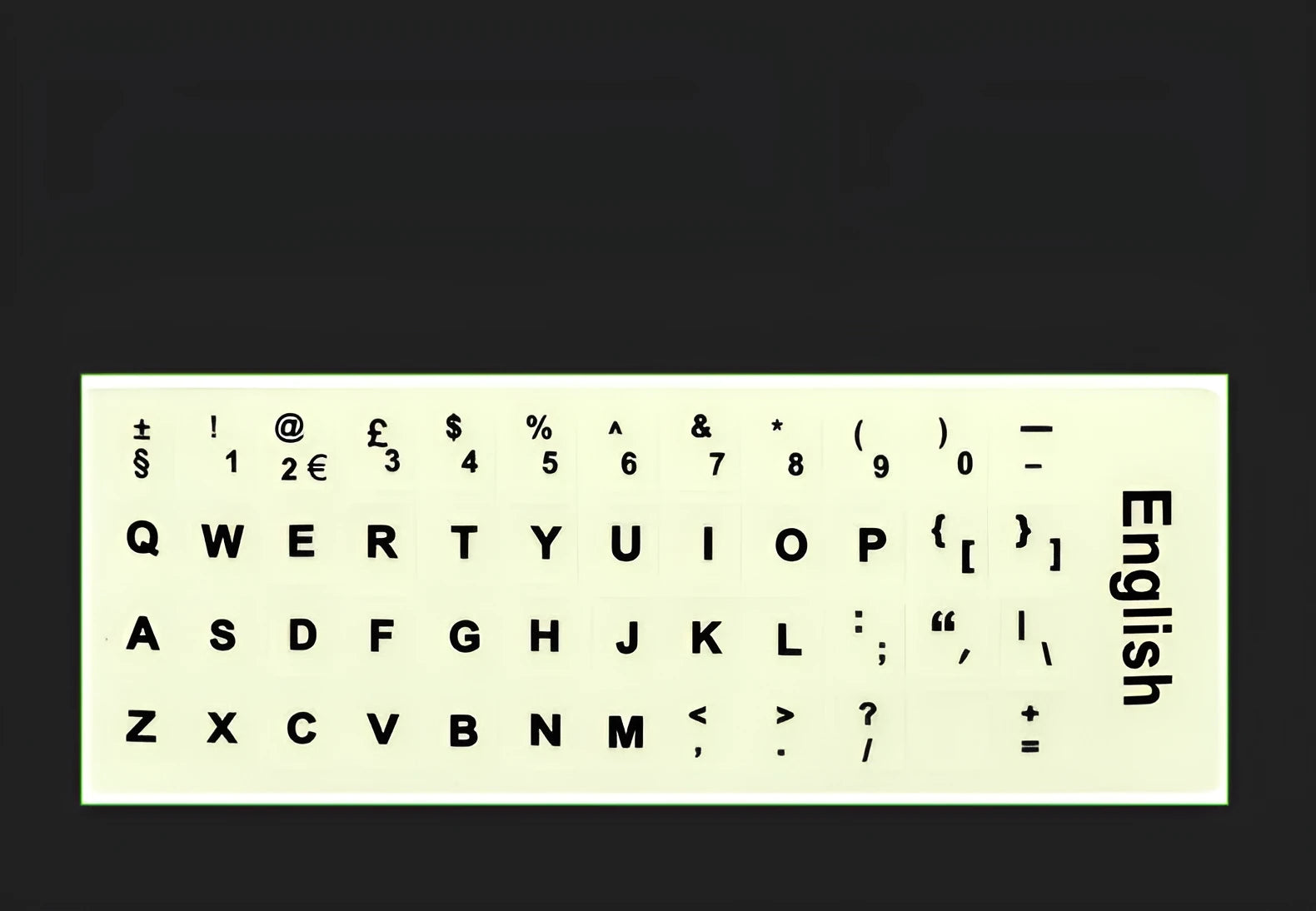 Sheet of glowing PVC keyboard stickers for Arabic, Thai, Hebrew, French, Italian and German languages