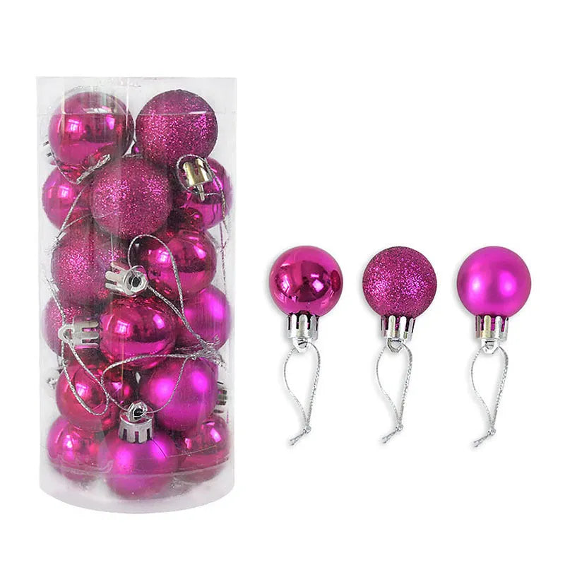 Shiny matte electroplated barrel-shaped plastic Christmas bauble in assorted colours, 6cm diameter.