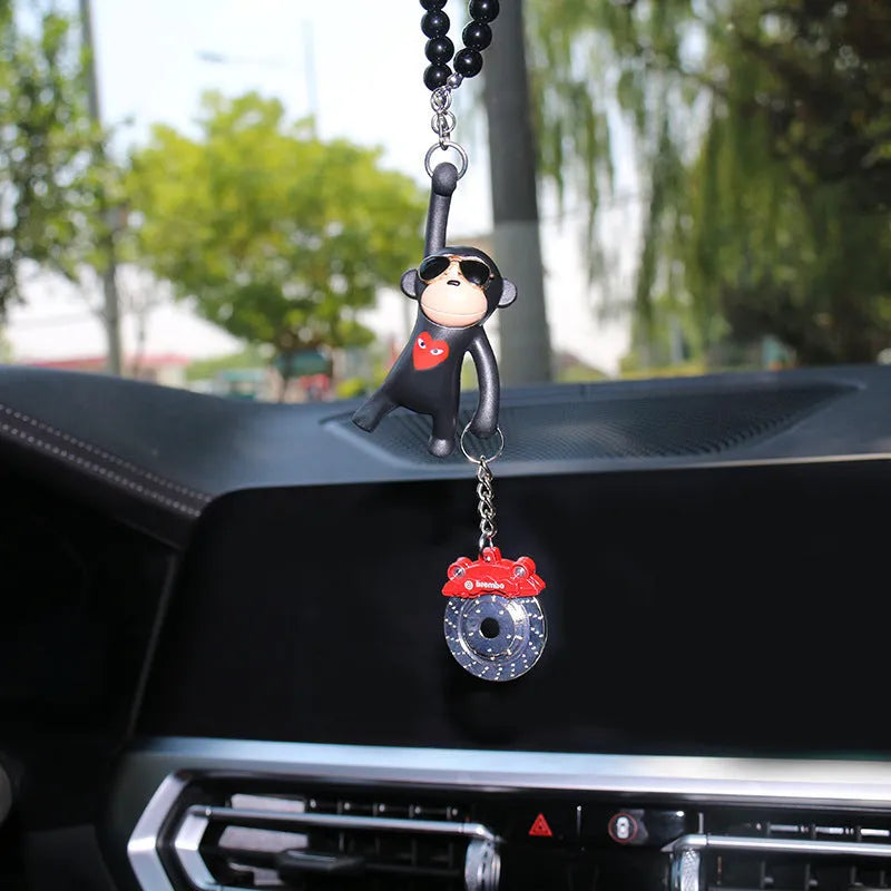 Cartoon monkey wearing sunglasses rearview mirror pendant for car decoration