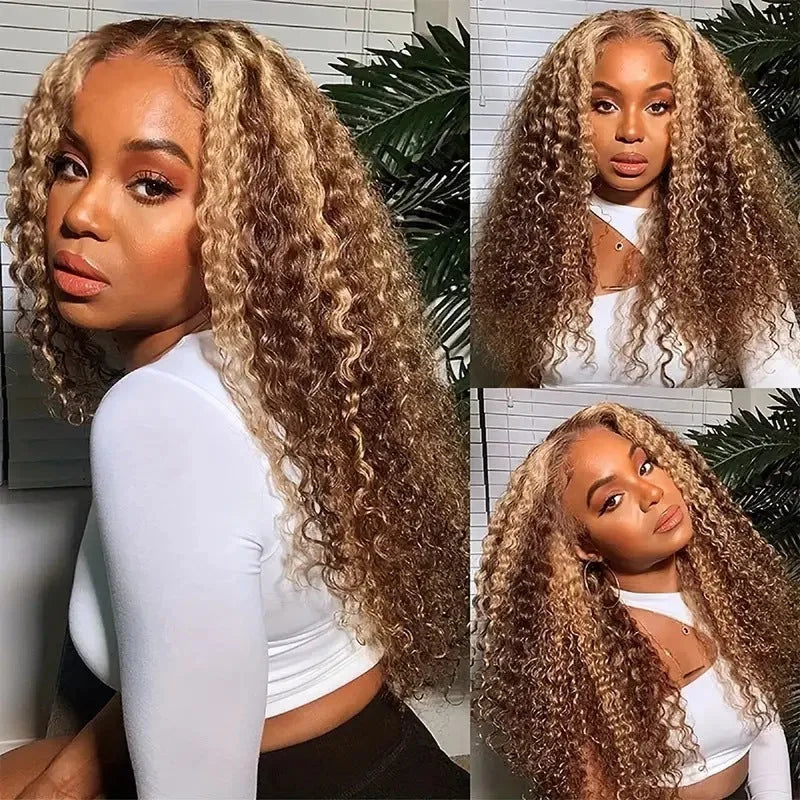 Long curly lace wig with highlight gradient, high-temperature fibre, medium small volume, multiple colours
