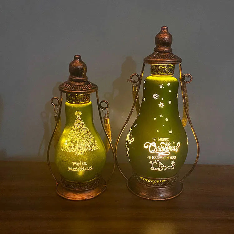 LED oil lamp decorative ornament in glass with polished finish, battery operated for Christmas and hotel displays