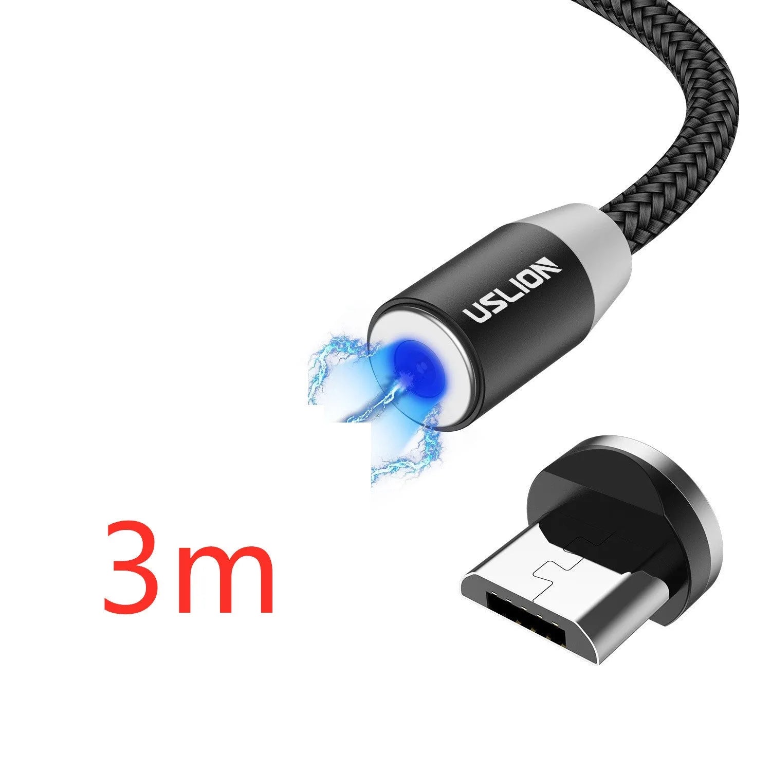 USLION circular magnetic charging cable with aluminium alloy housing and LED indicator