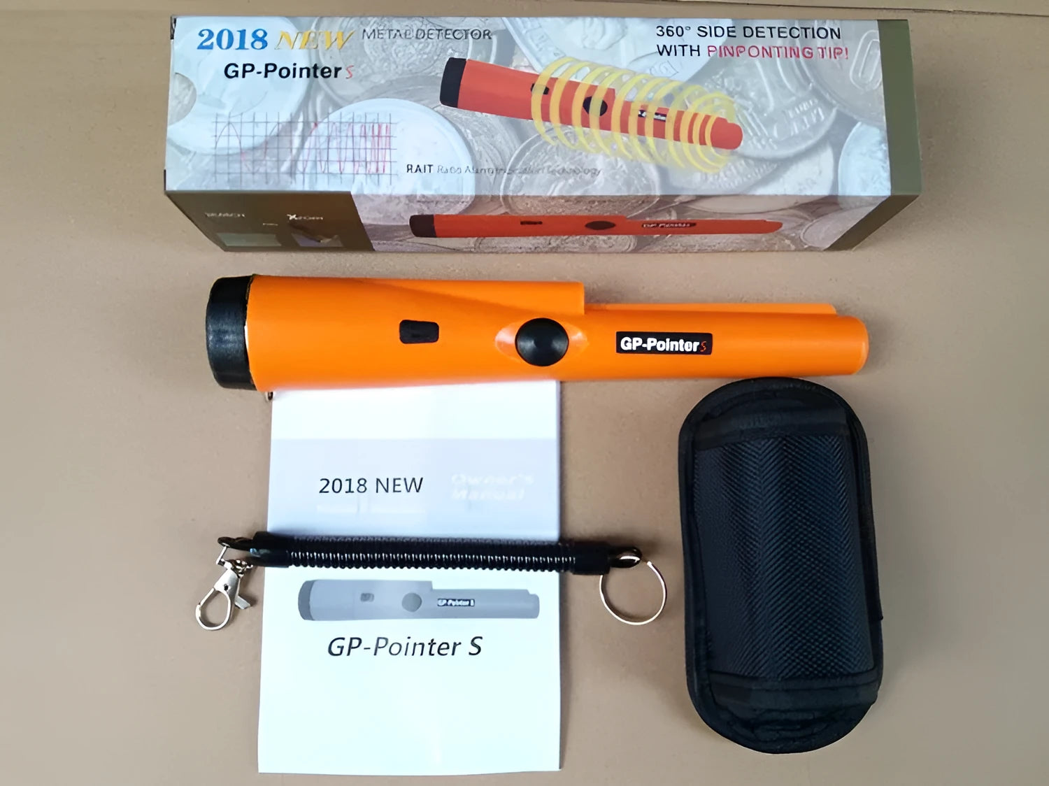 Portable Pro Pointer pinpointer metal detector in black with woven belt holster for gold and treasure hunting