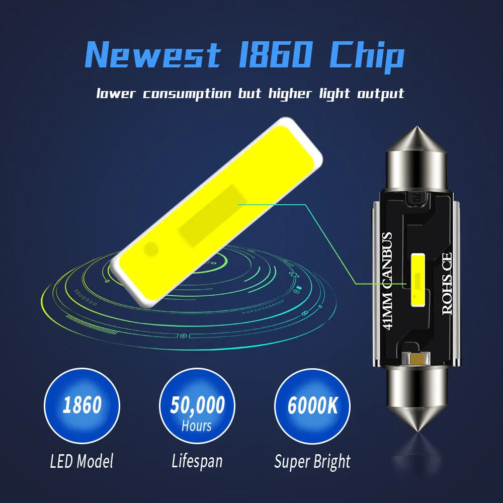 12V 12-LED car reading light white 3W universal interior dome light 31-41mm