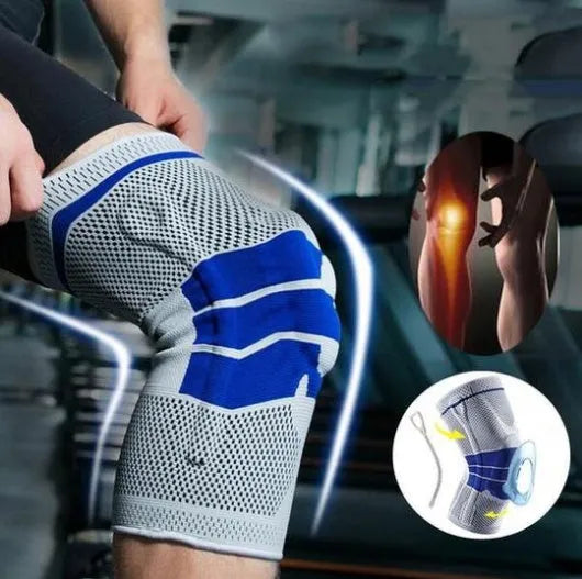 Sports running fitness protection knee pad brace strap in black nylon with size options S to XL
