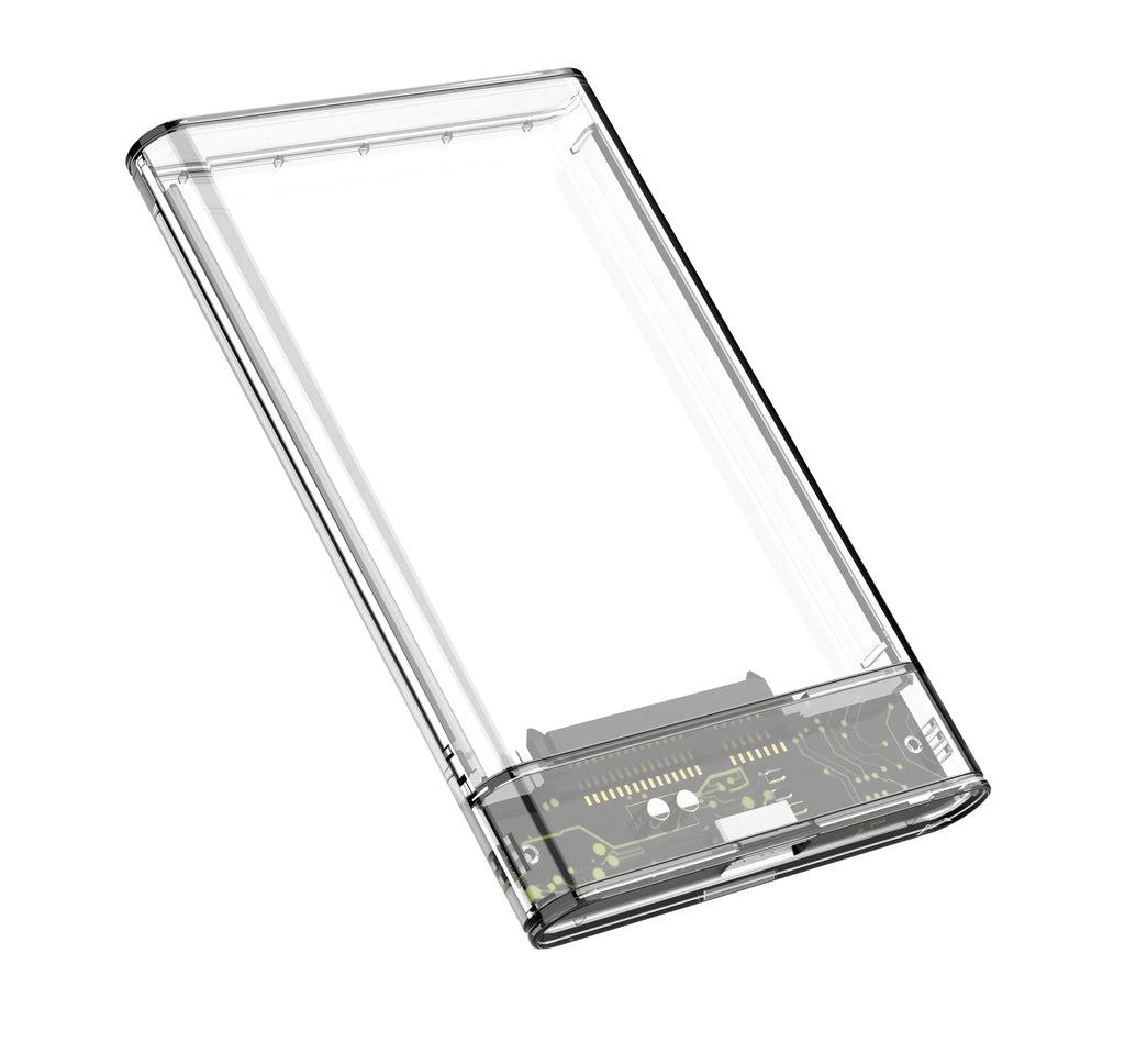 Transparent external hard drive enclosure for 2.5-inch SATA HDD or SSD with USB 3.1 interface