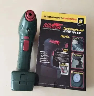 Portable electric car air pump with 12V cable and pressure gauge for tyre inflation