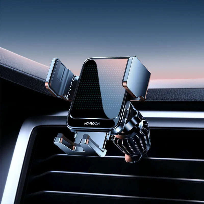 Black 15W car wireless charging bracket with automatic mechanism mounted on car air vent