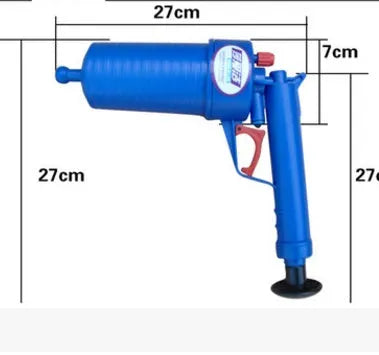 Air Power Drain Blaster Gun with four different sized adaptor suction cups for clearing blocked pipes