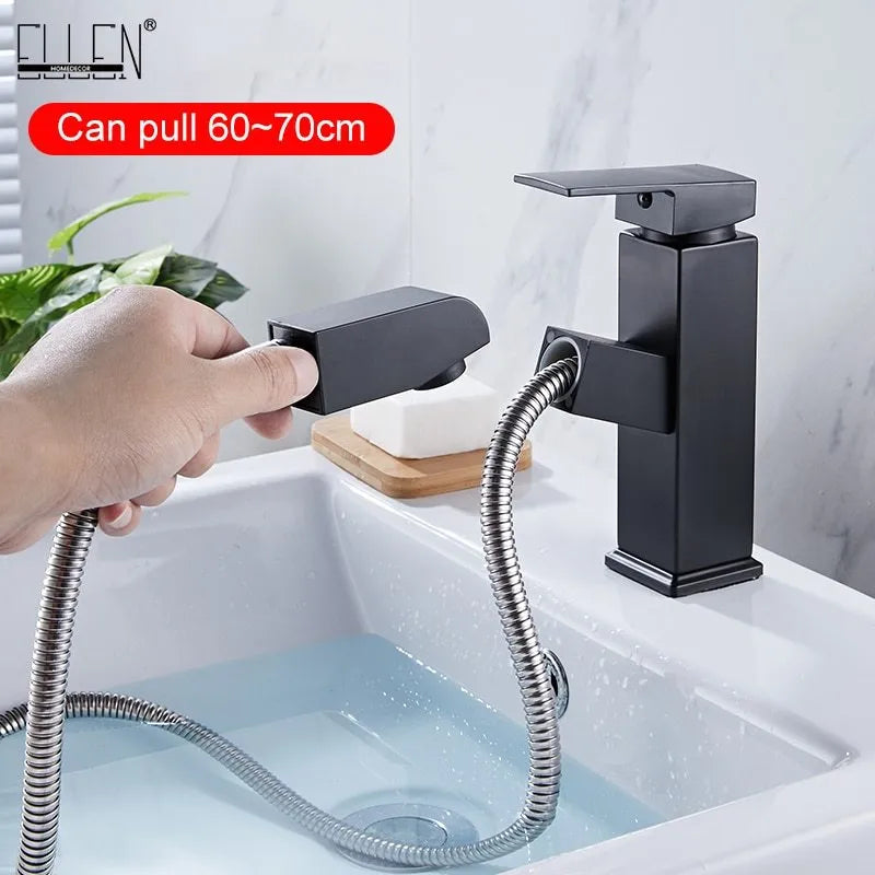 Brass pull faucet with a brushed gold finish, shown in a golden colour.