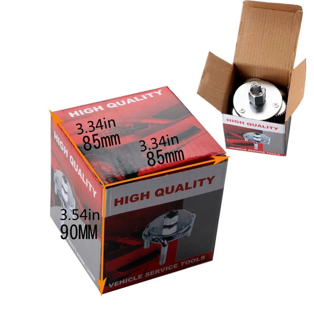 Silver round three-jaw oil filter wrench with frosted finish for metric filter elements