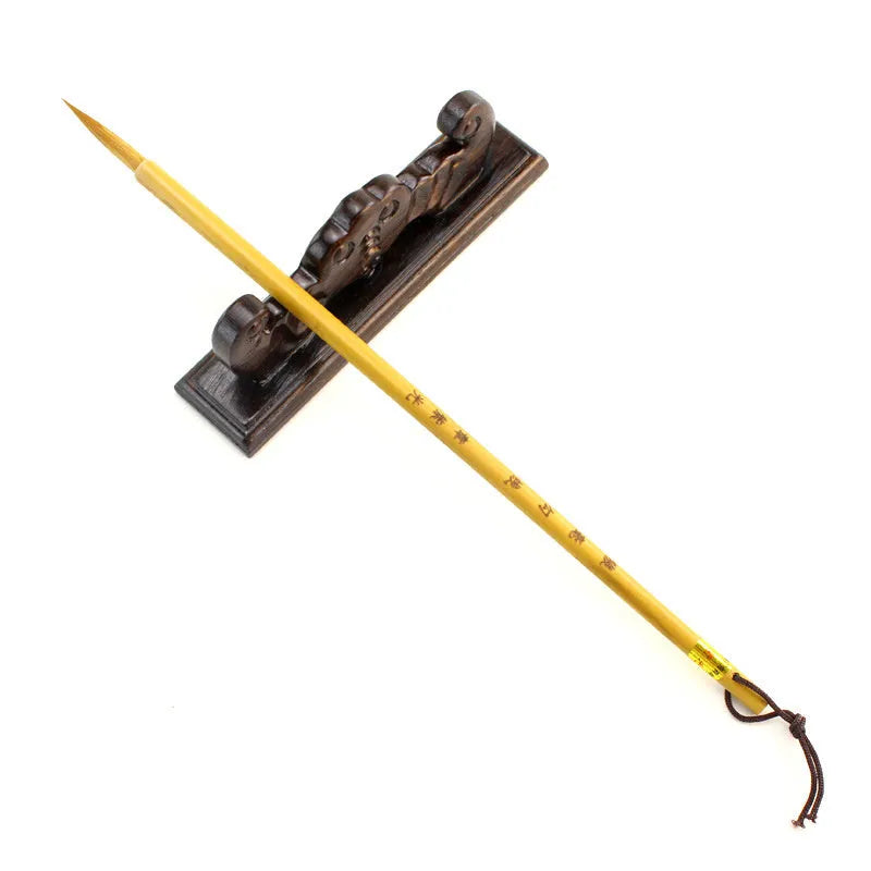Traditional Chinese calligraphy writing brush with wolf hair bristles and wood handle in size S