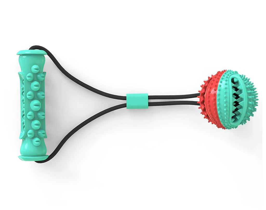 Pet toy pull rope training ball with 8.5cm diameter ball and 12cm molar stick on grass