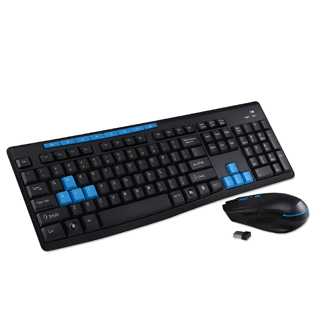Black USB wireless keyboard and mouse set with receiver for desktop computer use