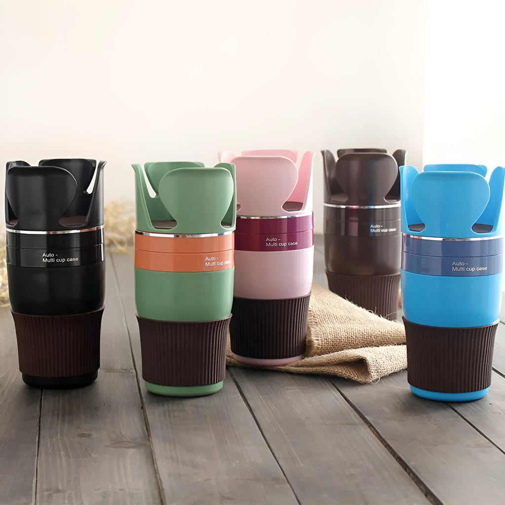 Car cup holder and phone mount bracket in black, brown, green, pink, and sky blue colours
